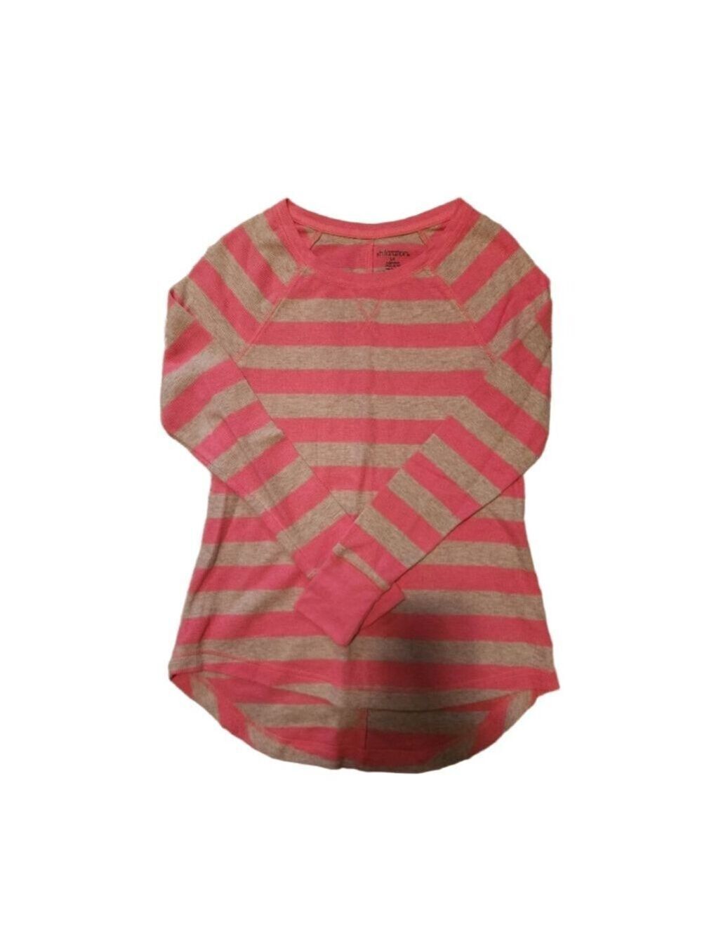Women's Xhilaration Petite Long Sleeve Soft Ribbed Tee SP Pink Beige Striped